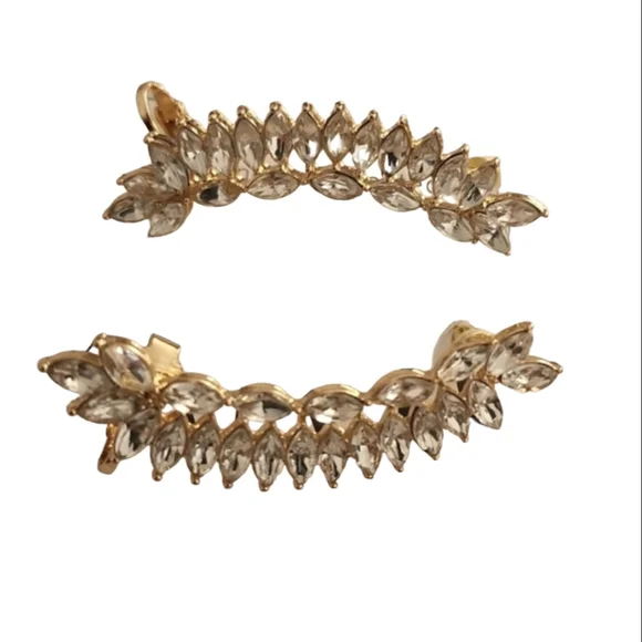 CZ MARQUISE Faceted Gold Statement Cuff Climbing Earrings Wedding Bridal - Picture 5 of 13